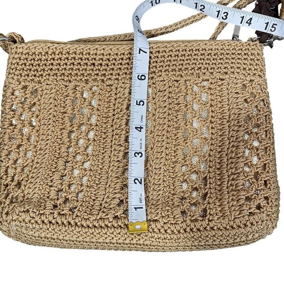 The Sak Womens Crocheted gold metallic underlay Crossbody Bag Beige beach boho - Picture 12 of 14